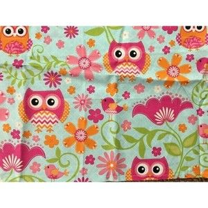 Girl's Pink Orange Blue Green Owl Bird Flower Curtain Valance 42 1/2 W X 14 L